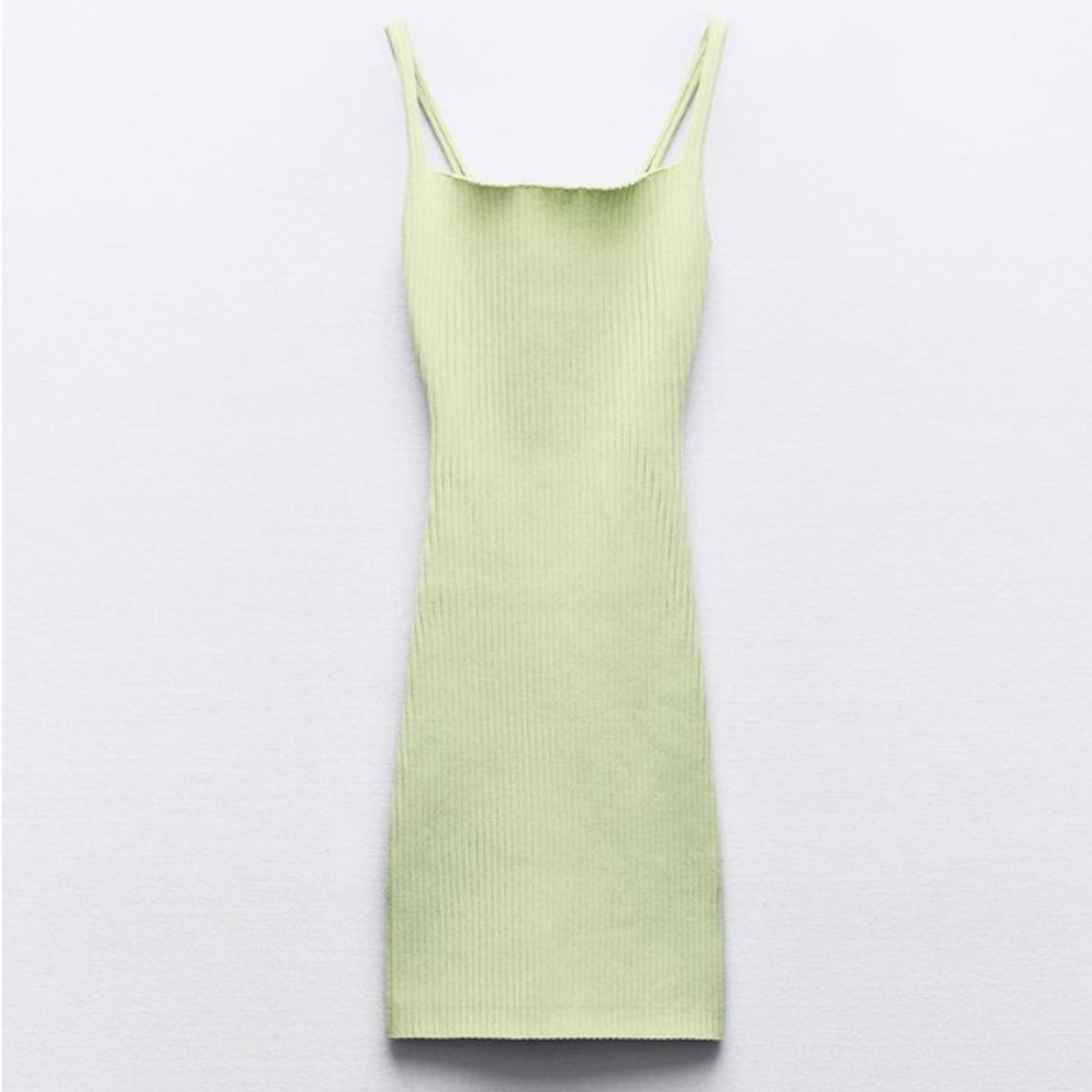 Zara lime green ribbed mini dress NWT